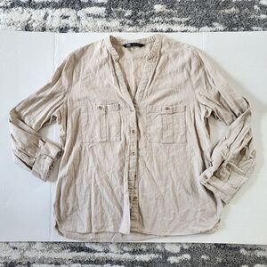 Zara Size L Beige Linen Casual Shirt Blouse Coastal Beach Minimalist Relaxed